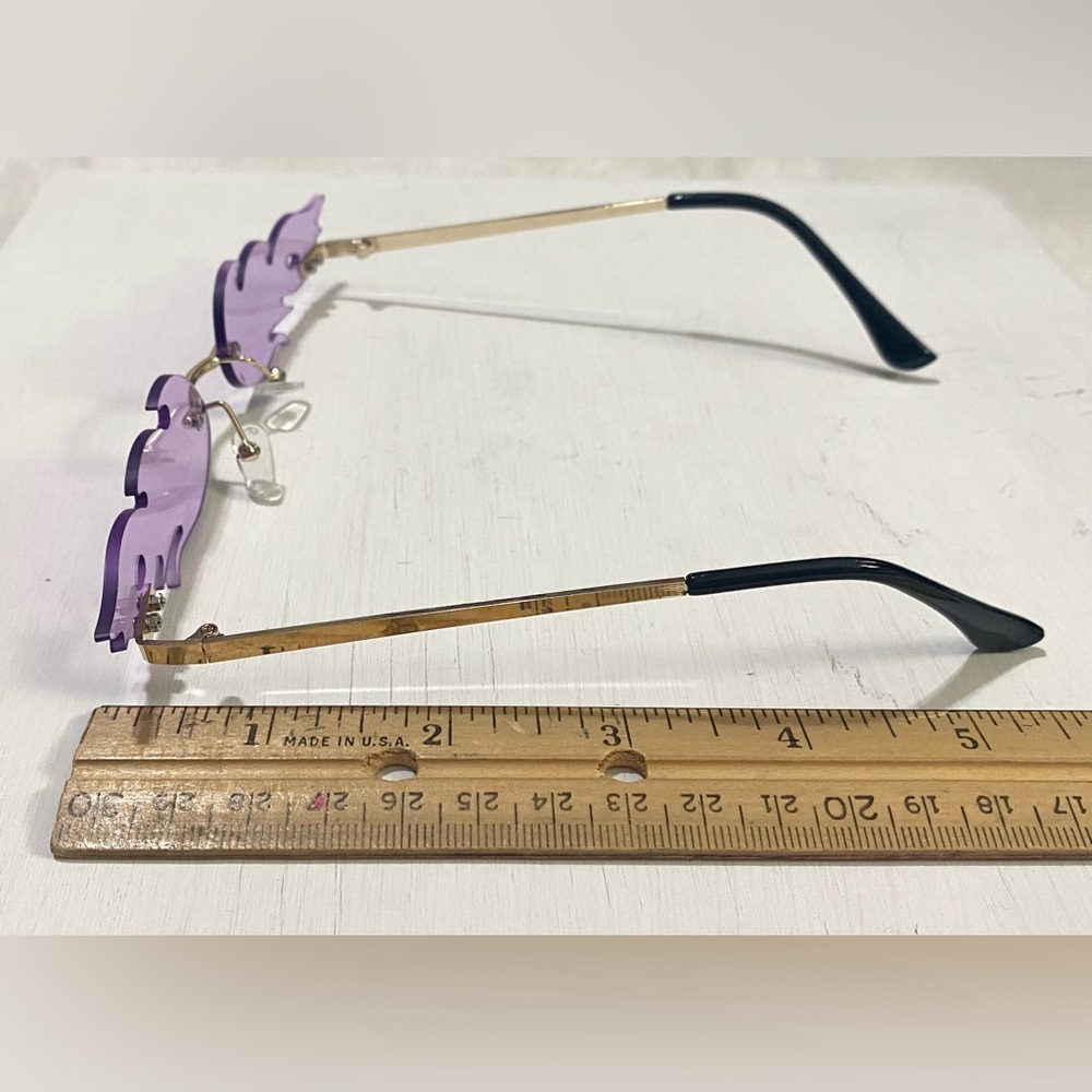 Boho-chic Festival Purple Fire Flame Special Occasion Novelty Rimless Sunglasses - Picture 9 of 10